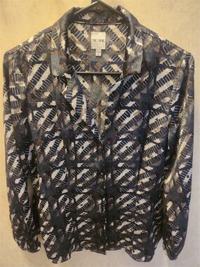 NIC+ZOE Navy, White & Brown Colorful Abstract Brushstroke Shirt